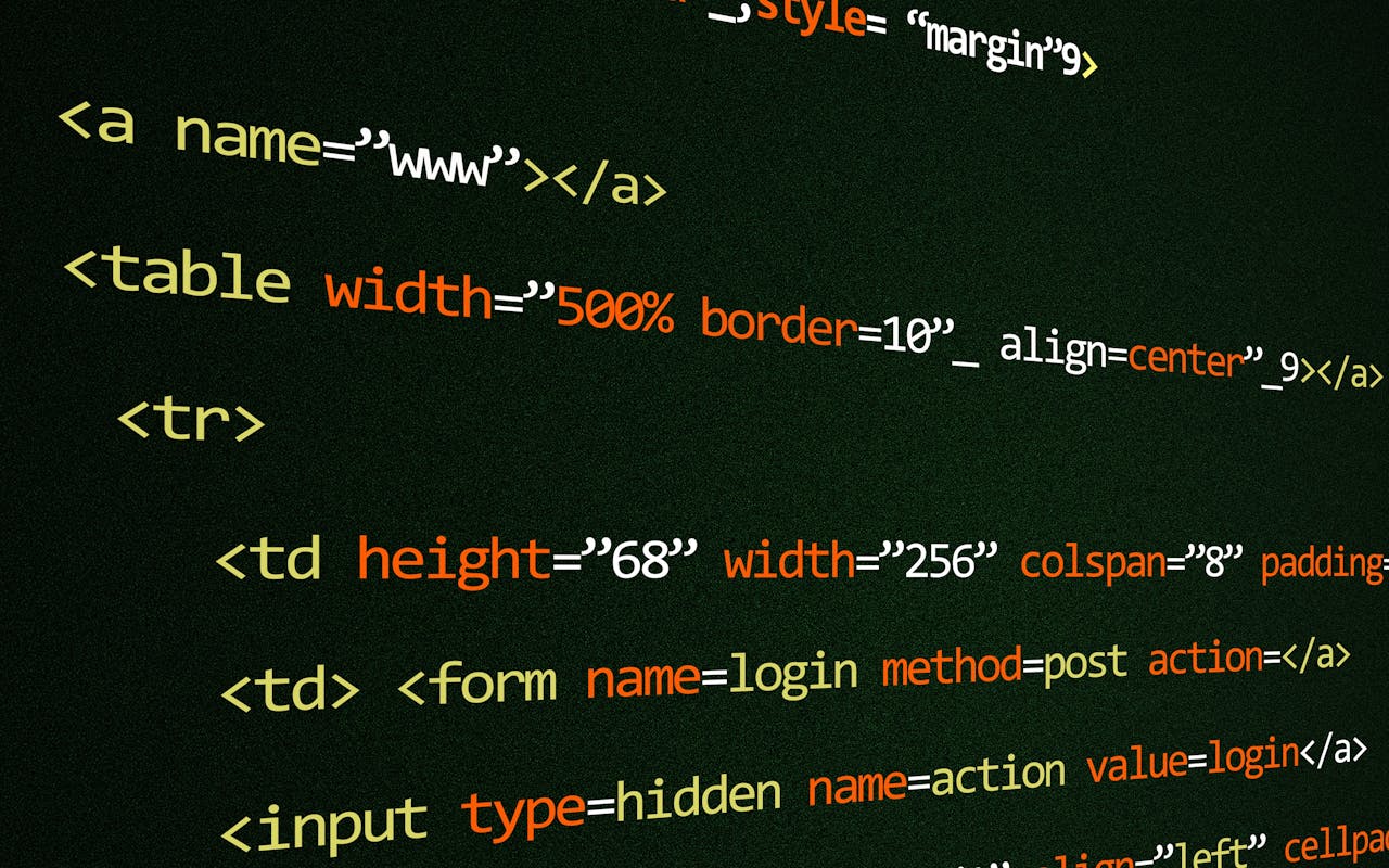 About Close-up of HTML code lines highlighting web development concepts and techniques.